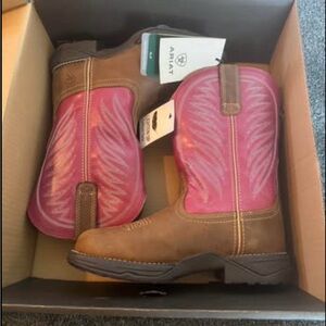 Ariat Brown Leather Boots with Pink Embroidered Shaft